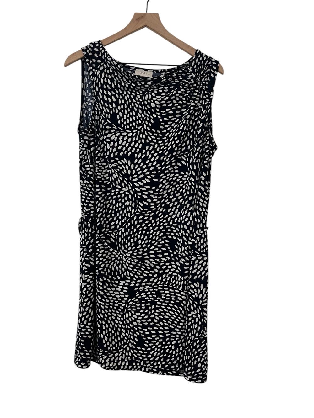 Loft Womens Blue White Leaf Pattern Belt Waist Dress Large Petite